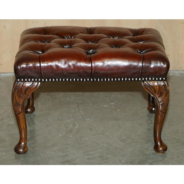 Vintage Chesterfield Wingback Armchairs and Footstools in Oxblood Leather, Set of 4 For Sale - Image 14 of 18