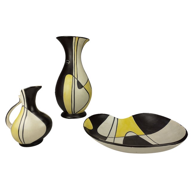 Bowl and Vases with Florenz Decor from Bay Keramik, 1957, Set of 3 For Sale