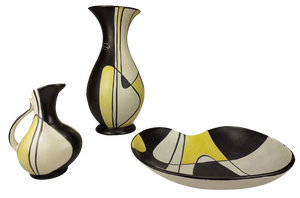 Bowl and Vases with Florenz Decor from Bay Keramik, 1957, Set of 3