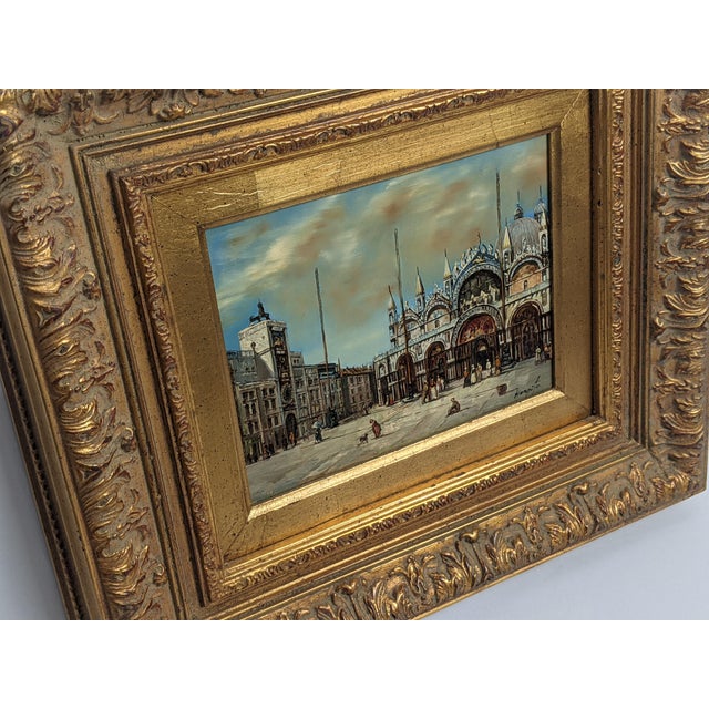 Rustic European Framed Venetian Piazza San Marco Original Oil Painting Signed Rergito, Mid-20th Century For Sale - Image 3 of 14