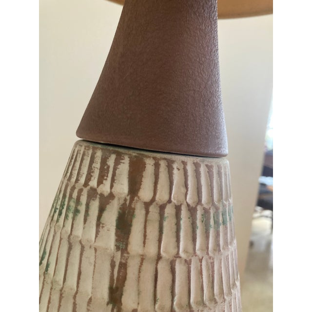 1960s Swedish Modern Atomic Plaster and Walnut Lamp, Original Shade For Sale - Image 4 of 8