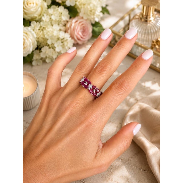 18k White Gold Ruby and Diamond Eternity Band Ring, 5.50 Carats, Size 8 For Sale - Image 11 of 11
