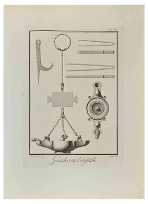 Nicola Vanni, Surgical Objects and Oil Lamp, Etching, 18th Century