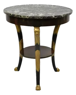 Antique French Empire Neoclassical Round Marble Top Eagle Carved Center Table
