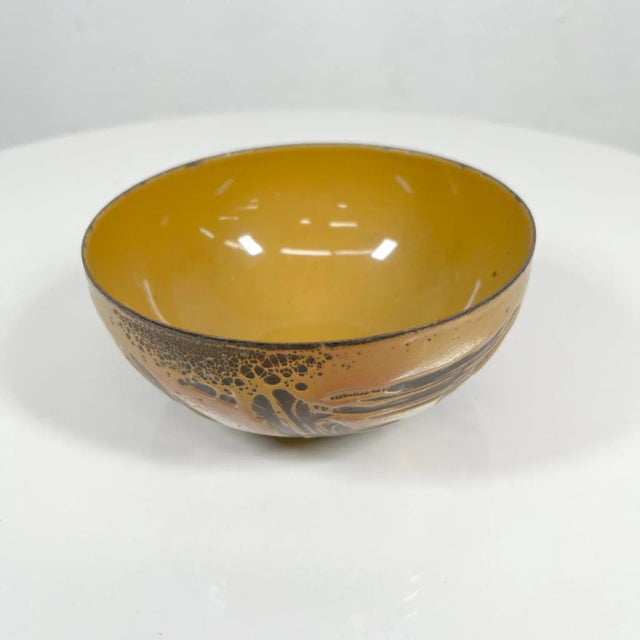 AMBIANIC presents 1960s Hanova of Pasadena artistic Brown Enamel on Steel Bowl California Enamel lava and crazing...
