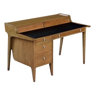 Restored John Van Koert Drexel Profile Leather Top Desk With File Drawer For Sale