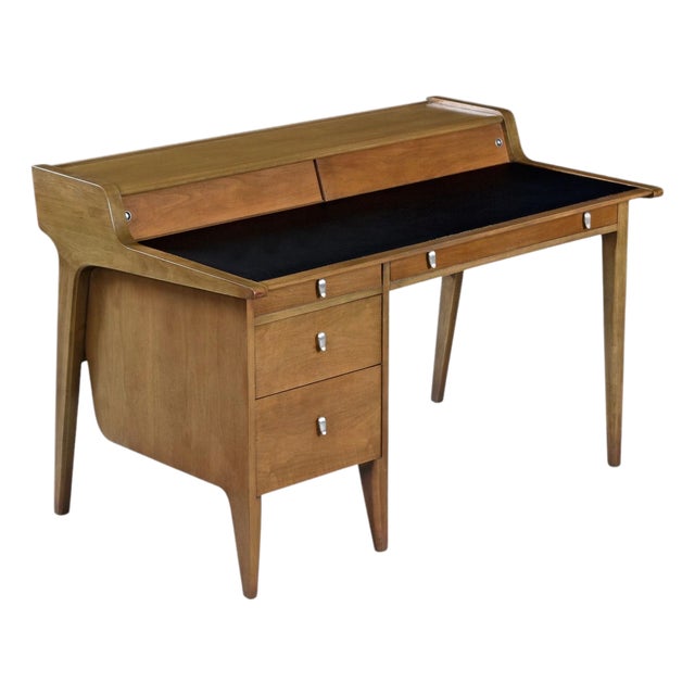 Restored John Van Koert Drexel Profile Leather Top Desk With File Drawer For Sale