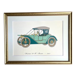 Vintage Lithograph Print of an Antique Auto 1913 American B22 Roadster For Sale