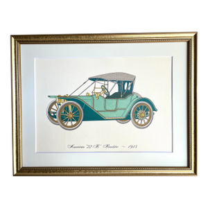 Vintage Lithograph Print of an Antique Auto 1913 American B22 Roadster
