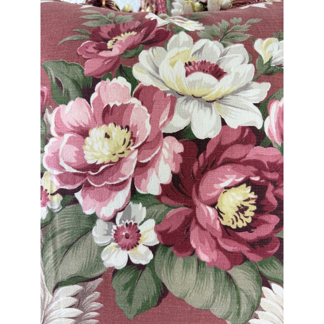 Bright Pink Early 20th Cent. Hand Printed Cotton Tasseled Floral Pillows/Pair For Sale - Image 8 of 9