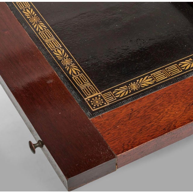 Late 19th Century French Louis XVI Style Brass Mounted Writing Desk. Black Leather Top For Sale - Image 5 of 10