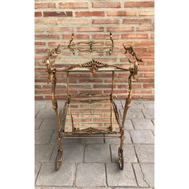 French Style Bronze Bar Cart with Wheels, Mid-20th Century For Sale - Image 9 of 11