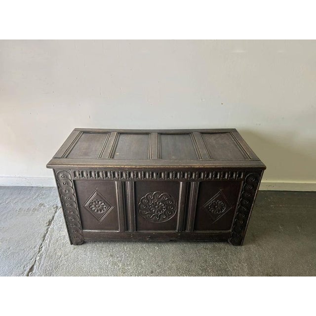 Antique Charles II Carved Oak Chest, 1660s For Sale - Image 5 of 10