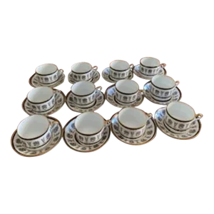 Received in 1970s as Wedding Gift, Never Used. Ginori Black/Gold Ercolana (Some Call Palmetto) Coffee (Or Tea) Cups & Saucers- 24 Pieces