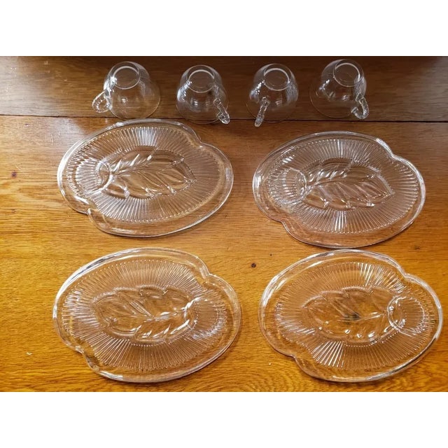 1959 Federal Glass Crystal Leaf Snack Set, 8 Cups and Plates For Sale In New Orleans - Image 6 of 6