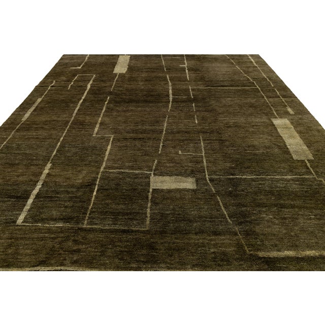 Contemporary Hand-Knotted Espresso Wool Rug With Minimalist Geometric Abstract For Sale In New York - Image 6 of 12