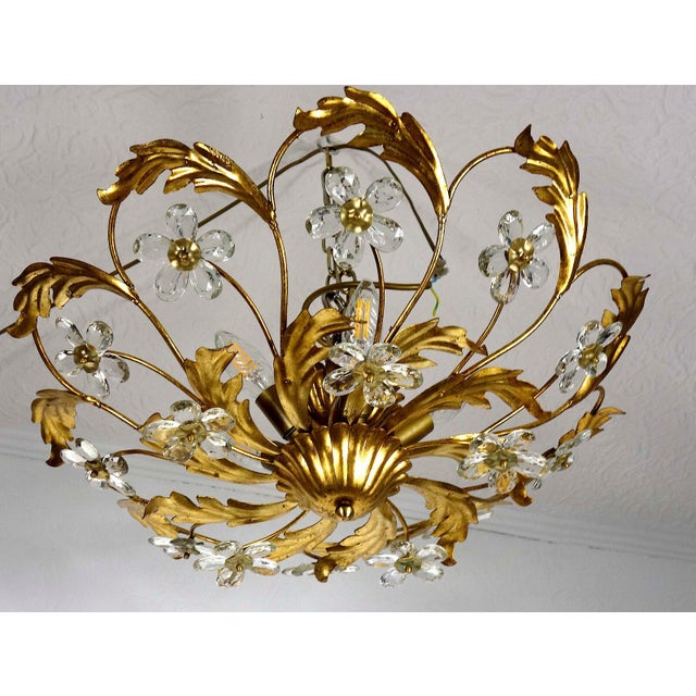 1950s Italian Banci Chandelier in Gilded Metal with Crystal Flower from Banci Firenze, 1950s For Sale - Image 5 of 11