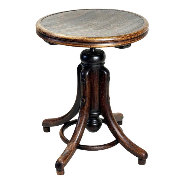 Art Deco Adjustable Piano Stool from Fischel, Former Czechoslovakia, 1920s For Sale