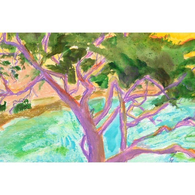 Paper Karen Druker "Purple Cypress" Modern Pastel Vertical Landscape Circa 2010 For Sale - Image 7 of 7
