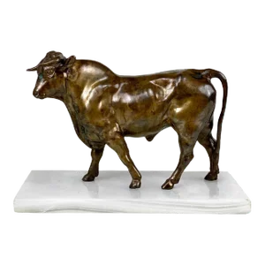 Vintage Large Italian Southwestern Bronze & Onyx Bull Sculpture
