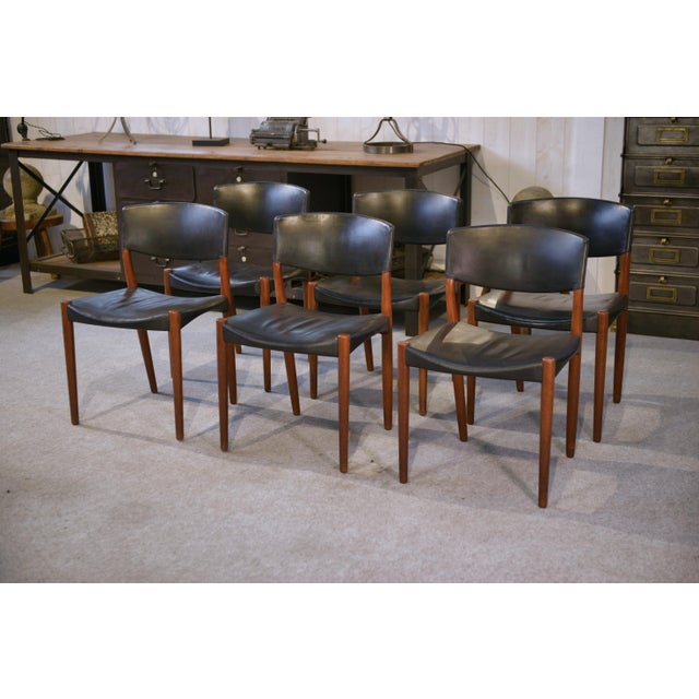 Scandinavian Chairs in Leather by Ejner Larsen and A. Bender Madsen for Willy Beck, 1960s, Set of 6 For Sale - Image 15 of 15