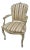 Painted Wood Arm Chair Vintage Venetian Style Carved Cream Green Floral Stripe For Sale