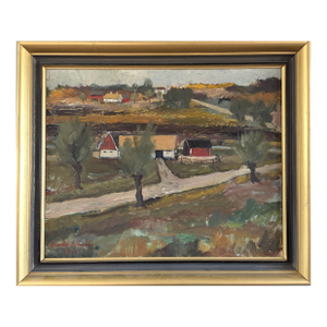 1946 Mid-Century Modern 'Rural Tranquility' Vintage Swedish Expressive Landscape Oil Painting, Framed
