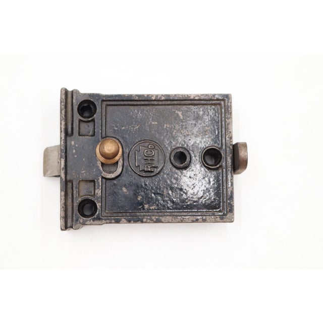 Mid 20th Century Antique 3.625 In. Reading Cast Iron Surface Mount Door Rim Lock For Sale - Image 5 of 9
