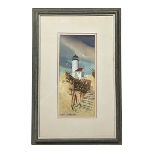 Vintage Donald Allen Mosher 'Rockport Lighthouse' Painting - Straitsmouth Light?