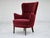 1960s, Danish armchair in cherry-red furniture velour. Original very good condition: no smells, no stains, and stable...