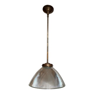 Large Vintage Halophane Ceiling Pendant on Rod For Sale