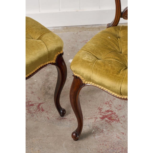 Pair of Antique Carved Chairs With Velvet Tufted Upholstered Seats For Sale In Charleston - Image 6 of 11