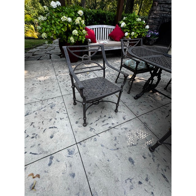1990s Vintage Cast Aluminum 7-Piece Outdoor Dining Set, Table & 6 Chairs For Sale - Image 5 of 10