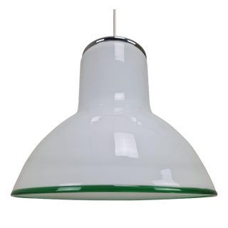 Mid-Century Modern Italian Murano Cased Glass Pendant Light with Green Trim, 1970s For Sale