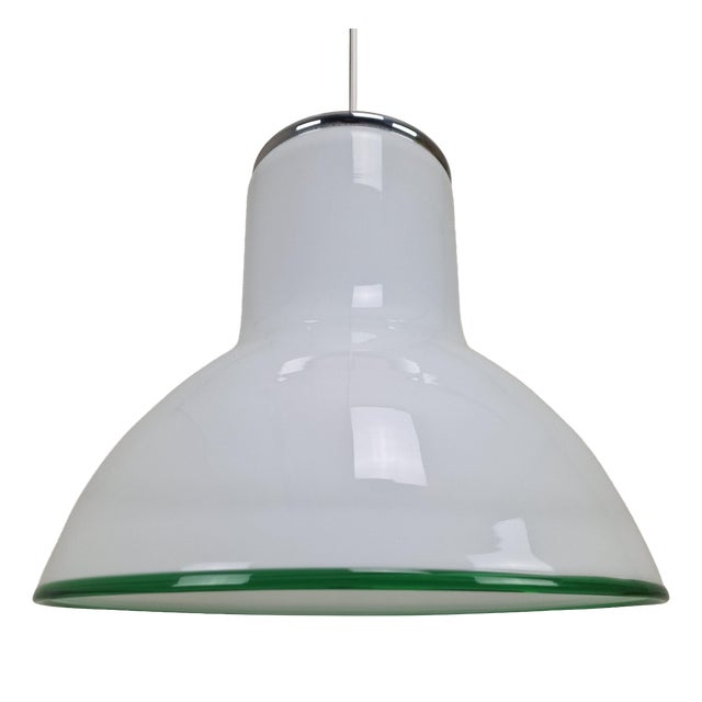 Mid-Century Modern Italian Murano Cased Glass Pendant Light with Green Trim, 1970s For Sale