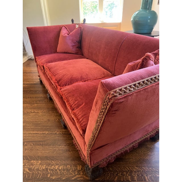 1920s Spanish Revival Tuxedo Couch in Red Velvet For Sale - Image 10 of 12