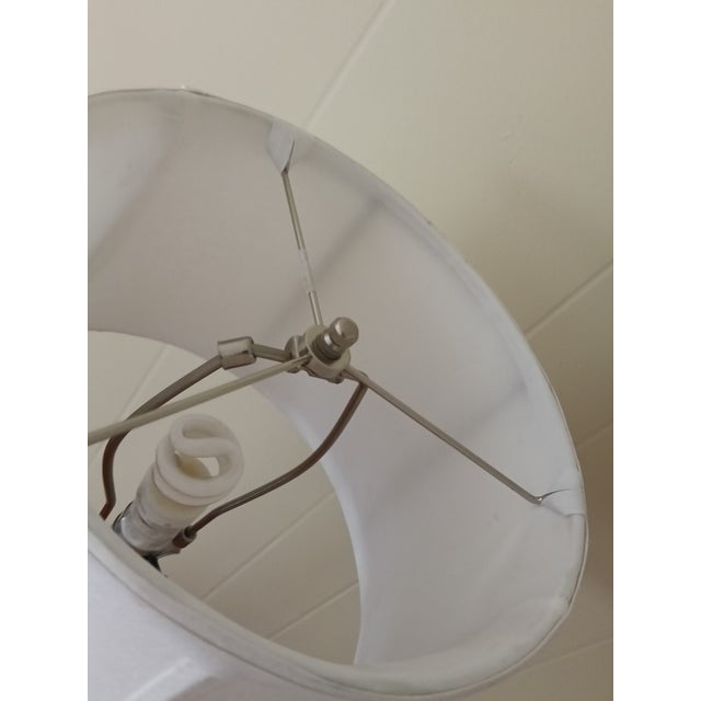 Transitional Silver & Ribbed Glass Table Lamp With Classic White Shade For Sale - Image 9 of 9