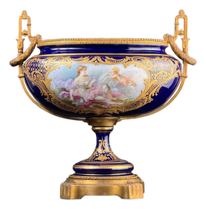 French Cobalt Blue Porcelain Urn Vase by Delinière, 1880-1900