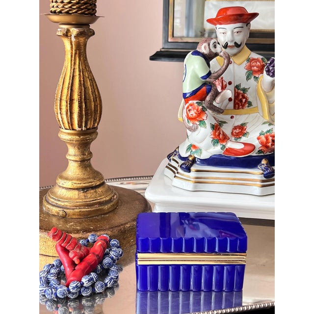 This beautiful cobalt blue opaline glass casket is just beautiful! I love having little pieces like this on the bedside...