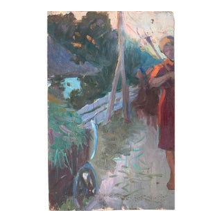 Rural Landscape Antique Painting Original Soviet Art Ukrainian Artist Sokolovsky G. 44-28 1960s For Sale