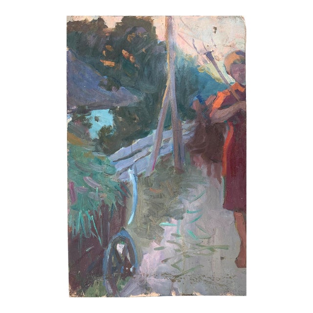 Rural Landscape Antique Painting Original Soviet Art Ukrainian Artist Sokolovsky G. 44-28 1960s For Sale