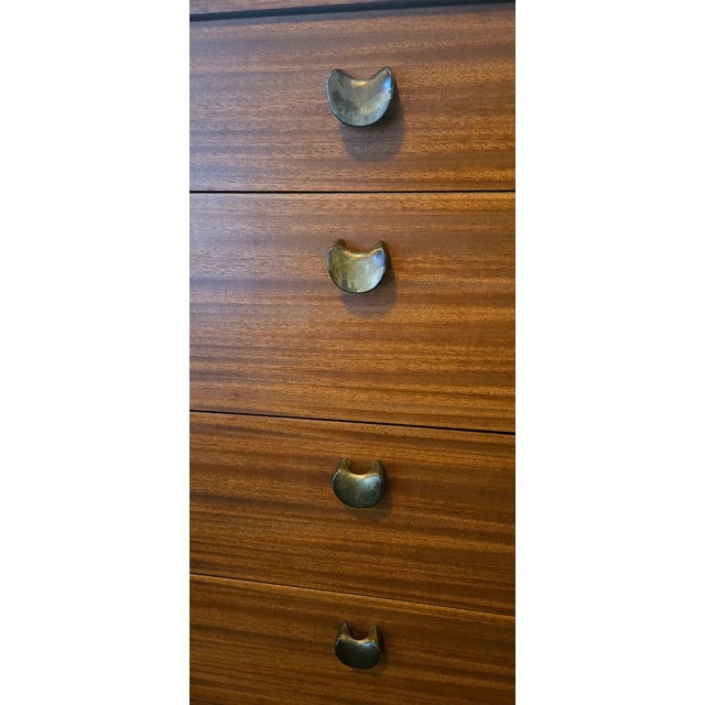 Avalon Mid-Century Modern Teak Tallboy Chest of Drawers With Brass Hardware For Sale In San Francisco - Image 6 of 7