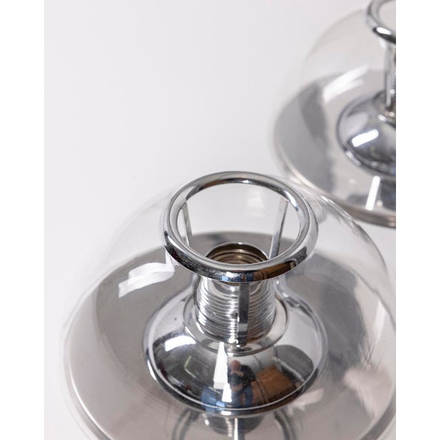 Silver Vintage Italian Wall Lamps in Metal and Glass, 1980s, Set of 2 For Sale - Image 8 of 10