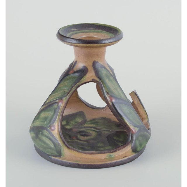 Art Nouveau Ceramic Candlesticks Decorated with Foliage from Kähler, Denmark, 1930s, Set of 2 For Sale - Image 3 of 9