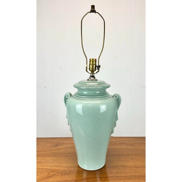 Mid 20th Century Mid Century Modern Celedon Crackle Glaze Ginger Jar Table Lamp For Sale - Image 5 of 11