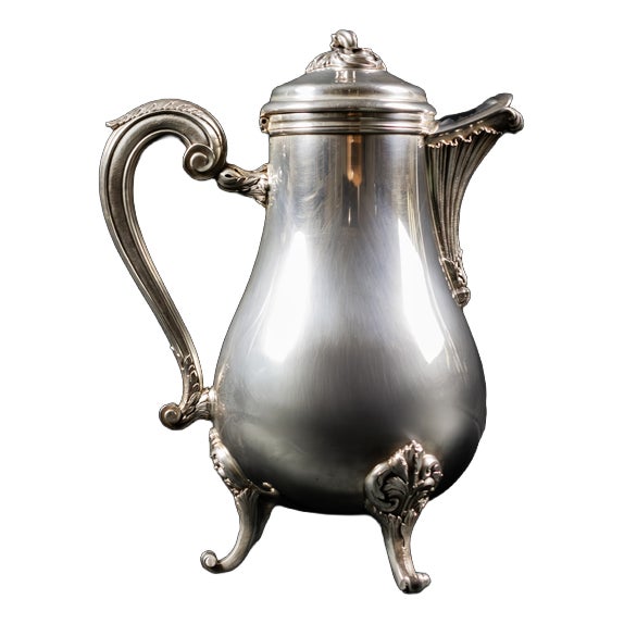 Louis XV Style Silver-Plated Metal Teapot with Pompadour Pattern from Christofle, France, 1980s For Sale