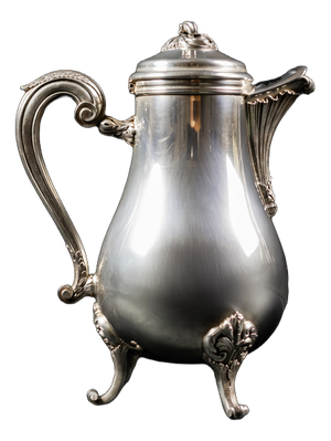 Louis XV Style Silver-Plated Metal Teapot with Pompadour Pattern from Christofle, France, 1980s