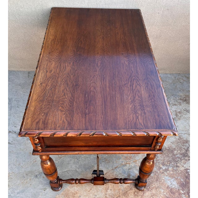 Wood 20th Two Sides French Louis XV Style Carved Walnut Desk With Three Drawers For Sale - Image 7 of 10