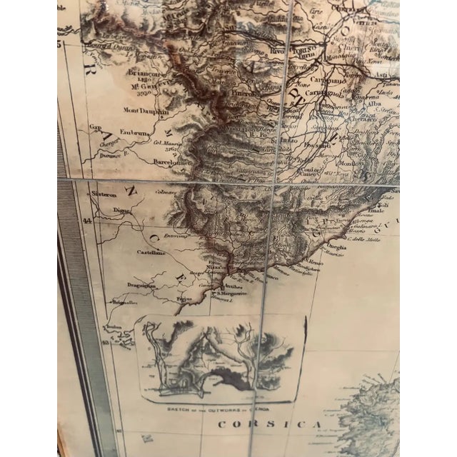 Black Large Vintage Antiqued Stanford Map of Italy in Black & Gold Frame 1990's For Sale - Image 8 of 15