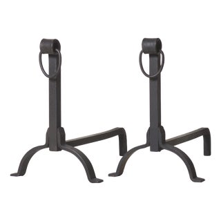 Vintage Black Iron Fireplace Andirons, 1950s For Sale